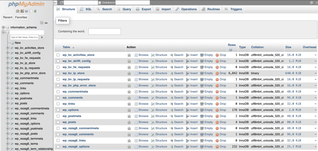 phpMyAdmin interface